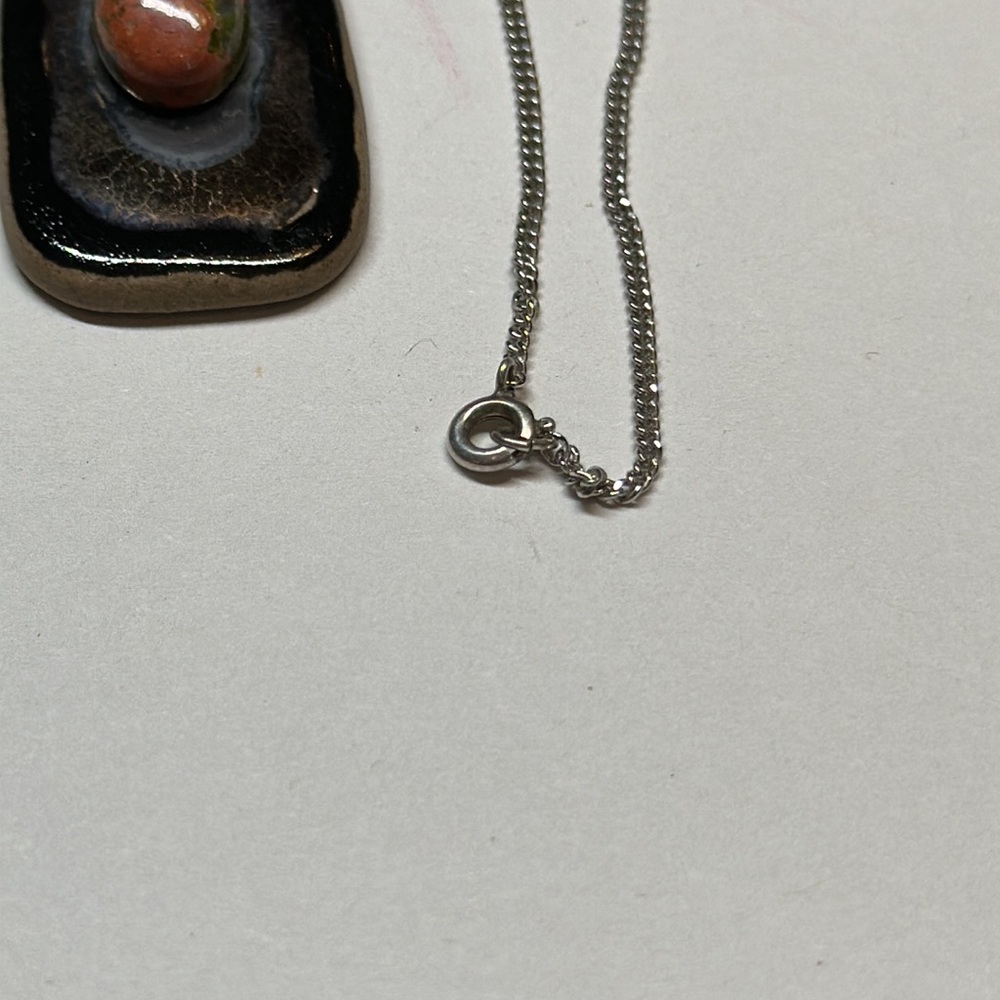 XVintage Calderon ceramic enamel and stone cabochon necklace on sterling chain - Picture 4 of 10